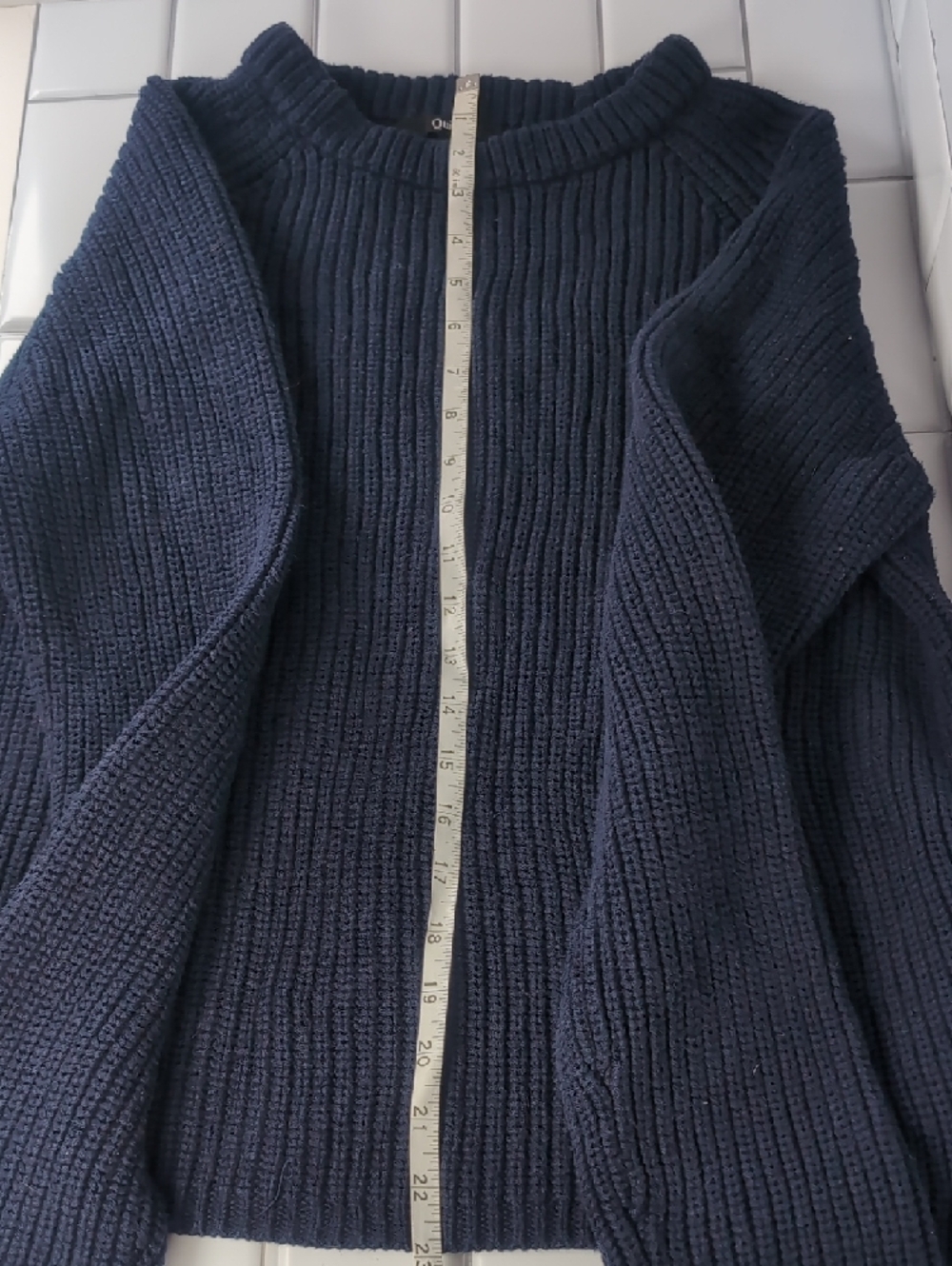Quince Woman's Navy Ribbed Pullover Sweater 100% Cotton - Picture 4 of 10